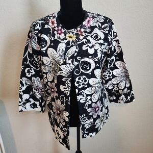 Chico's Floral Print Embroidered And Sequined Jacket Blazer Sz 2.5 (Large)